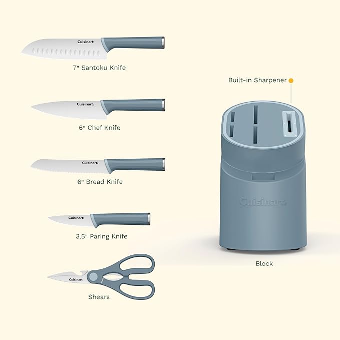 Artisan Elite Stainless Steel Cutlery 6 Piece Knife Block Set, Blue