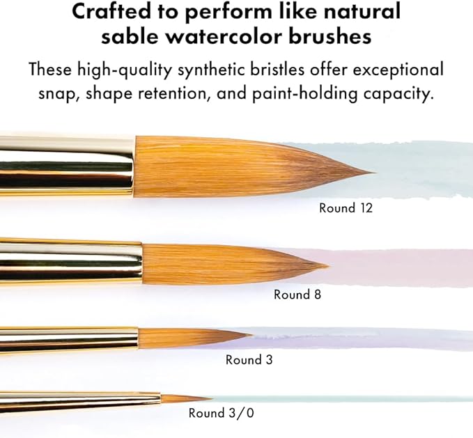 Princeton Artist Brush Co. Heritage 4-pc Synthetic Set of Sable Watercolor Brushes Professional – Sable Paint Brushes for Watercolor Painting for Detail, Control & Versatile Stroke Sizes 3/0, 3, 8, 12