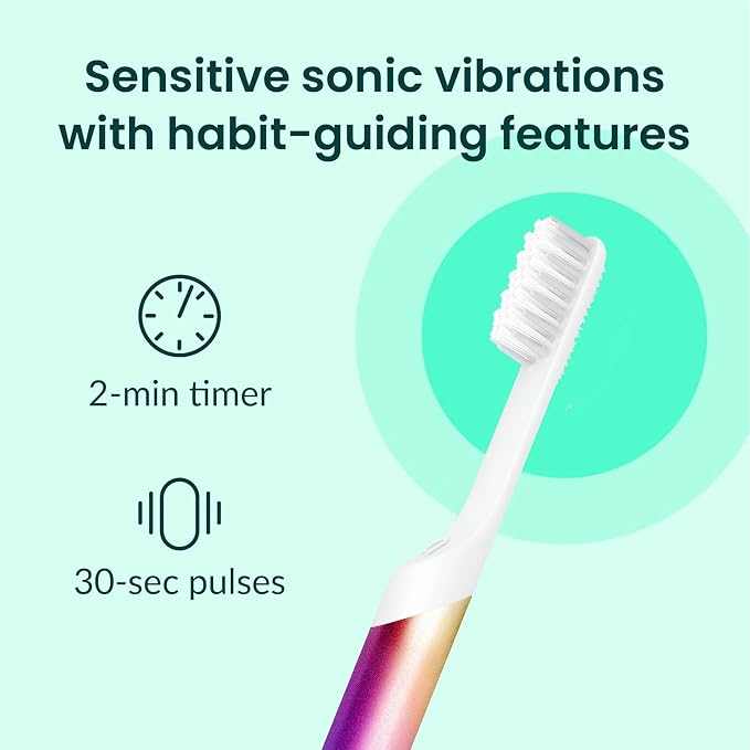 Quip Metal Sonic Electric Toothbrush for Adults - Time Travel & Soft Bristles with Travel Case & Replacement Brush Head - 3 Month Battery Life, Pride Rainbow