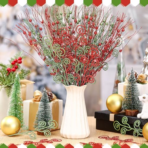Daifunli 36 Pcs Christmas Tree Picks Sprays Ornaments, Red Green, 17'' 12''