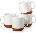 MALACASA 12oz Ceramic Coffee Mugs Set of 4, Stackable Coffee Cups with Straight-Sided Design, Mugs for Coffee, Latte, Tea, Hot Chocolate, Cappuccino and Cocoa, Microwave & Dishwasher Safe, Khaki White