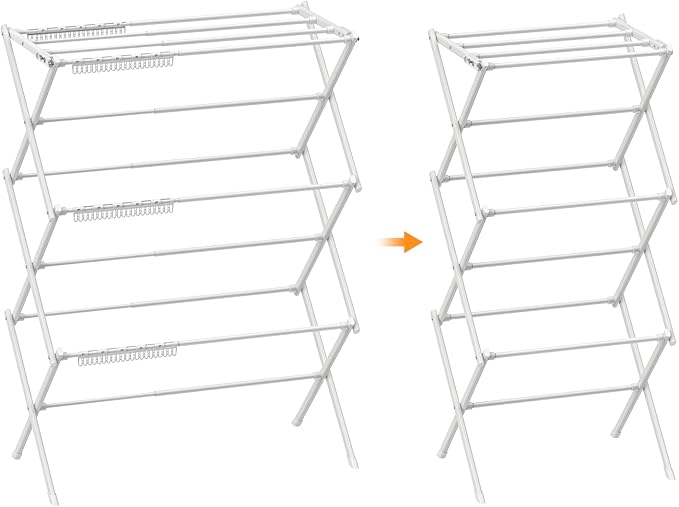 3 Tier Clothes Drying Rack, Foldable Drying Rack Clothing,Indoor & Outdoor Laundry Rack for Drying Clothes,Space-Saving Design,Small Collapsible Portable Dryer Racks for Laundry,Pure White