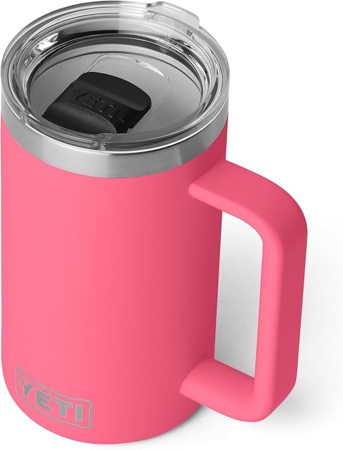 YETI Rambler 24 oz Ceramic Lined Stackable Mug 2.0, Vacuum Insulated, Stainless Steel with MagSlider Lid, Tropical Pink