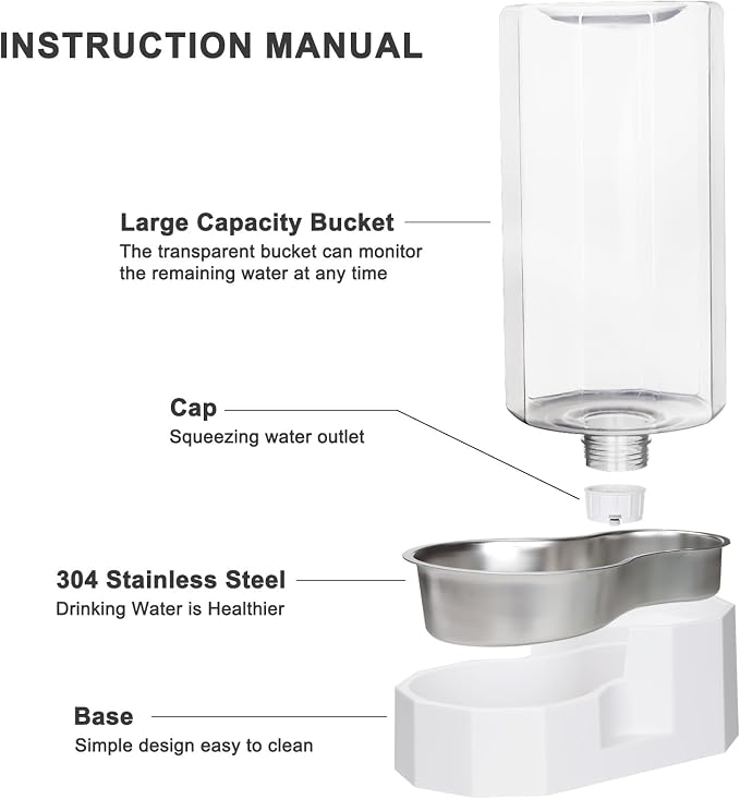 Sfozstra 9L Large Dog Water Dispenser: Gravity Design for Multiple Pets | Spill Resistant/No Filter Maintenance/Stainless Steel Bowl/Easy to Clean/Indoor & Outdoor Use