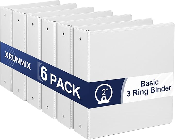 2-Inch 3-Ring Binder with Pockets, 2’’ Premium View Binders with Three Ring Binders Holds up to 450 Sheets US Letter Size, Bulk Pack of 6, Perfect for Home, Office, and School(XY014-WH)