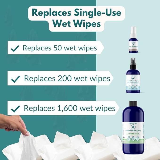 PRISTINE Toilet Paper Spray, As Seen on Shark Tank, Flushable Wipe Alternative, Personal Cleansing Bathroom Spray for Regular Toilet Tissue, Bidet Alternative, Made in USA, Cucumber Bamboo, 4oz Bottle