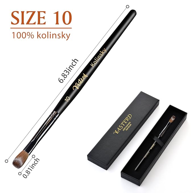 100% Kolinsky Acrylic Nail Brush Size 10, Oval Crimped Pressed Shaped Sturdy Wooden Handle Acrylic Powder Nail Art Brush Professional Manicure Pedicure for DIY Home Salon