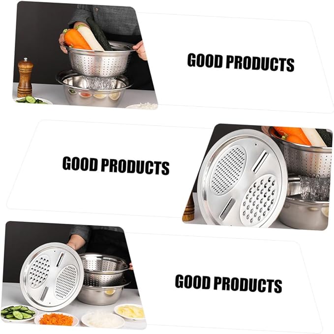 Stainless Steel Multipurpose Basin Set Kitchen Peeler and Grater for Efficient Vegetable Slicing and Food Preparation Deep Design for Capacity