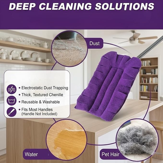 Reusable Chenille Microfiber Dust Duster,360° Electrostatic Dusters for Cleaning,Washable Fleece Duster Refills with Handle for Every Surface in Your Home (1set)
