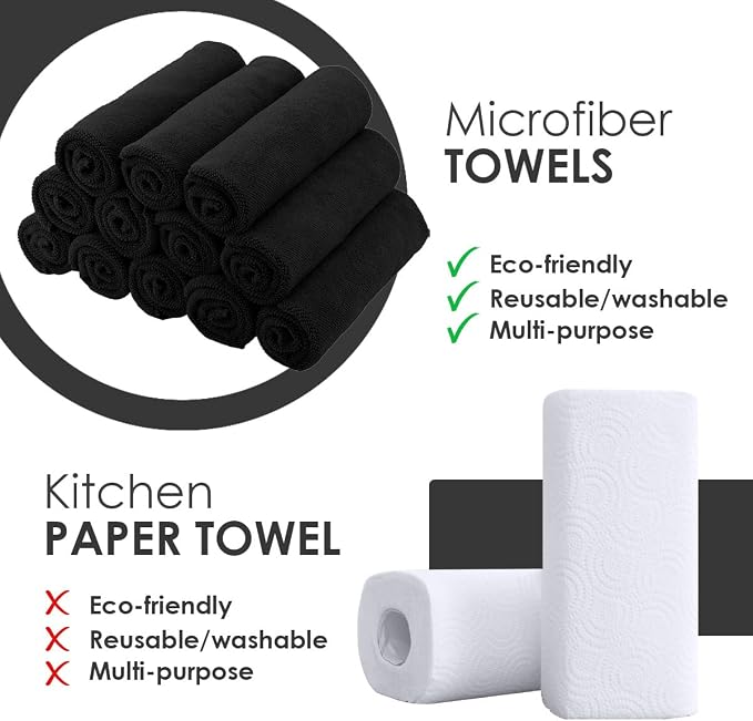 Avalon Towels Microfiber Cleaning Cloths (Value Pack of 12) - Size 12 x 12 Inches, Highly Absorbent Cleaning Rags, Lint Free, Reusable and Washable, Microfiber Towels for Cars