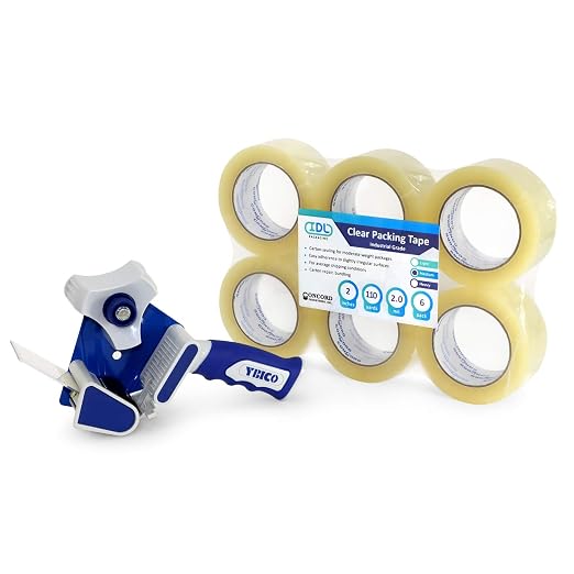 IDL Packaging Concord Packing Tape with Dispenser - 6 Rolls of 2" x 2.0 mil x 110 Yards, Clear Tape and T291 Tape Gun - Excellent Carton Sealing for Moving and Shipping