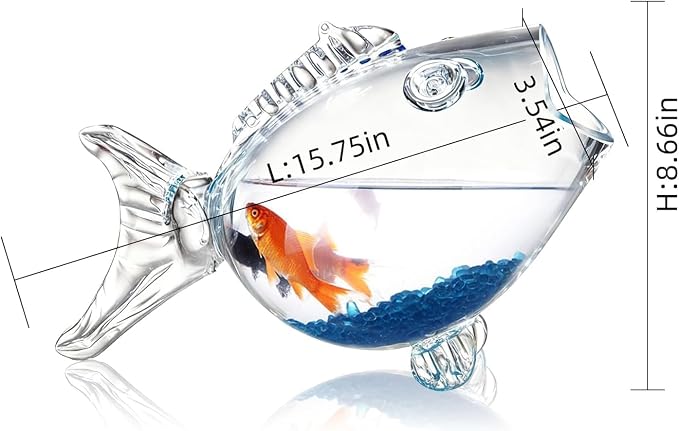 Thick-Walled,high-Transparency Glass Fish Tank,Small Fish-Shaped Fish Tank | Unique Fish Design, Clear Glass Material, Desktop Decor, Open Top Bowl, Home & Office Use