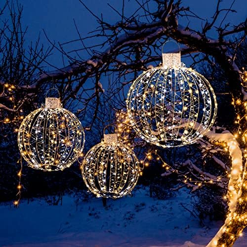 Tangkula 3 Pack Christmas LED Lighted Balls, Metal Twinkling Ornaments