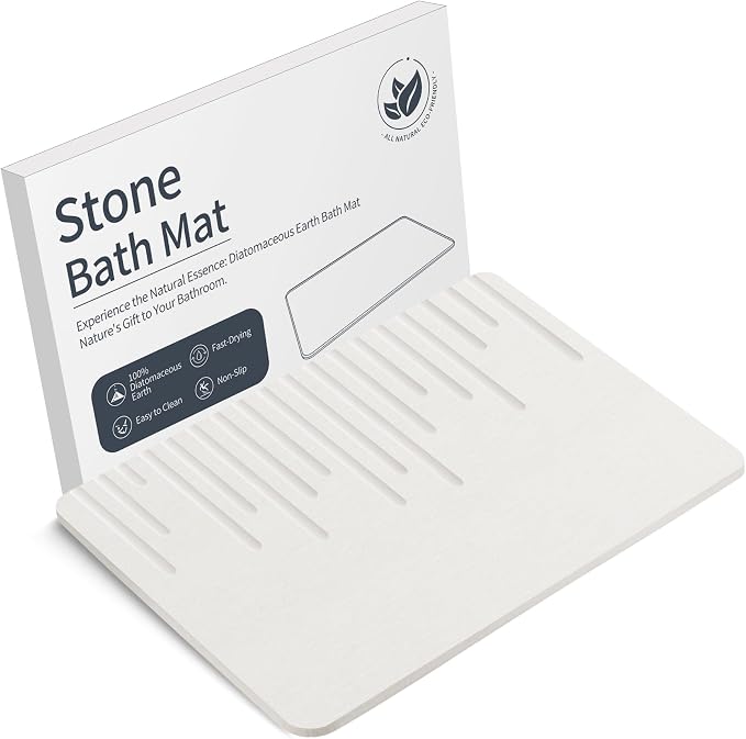 Veeloim Stone Bath Mat Diatomaceous Earth Bath Mat Non-Slip Quick Drying Diatomite Stone Shower Mat Natural Easy to Clean23.6 * 15.4"