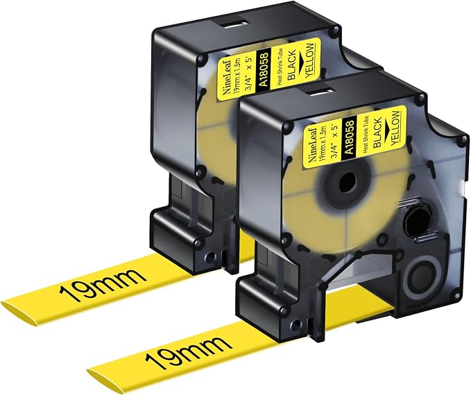 Nineleaf 2 Pack Compatible for DYMO 18058 Rhino Heat Shrink Tube Industry Label Tape 19mm 3/4" x 5ft Black on Yellow Wire Tapes for Industrial Rhino Pro 4200 5000 5200 6000 3M PL200 300 Label Maker