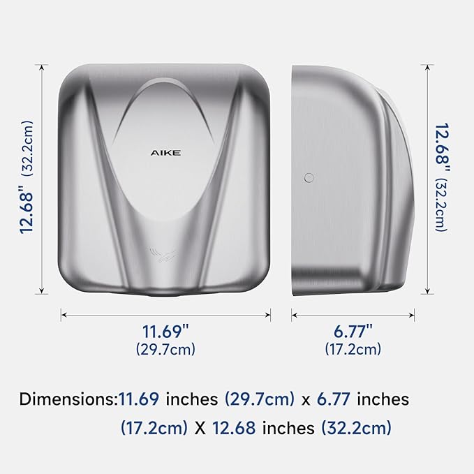 AIKE Elephant Power Commercial Hand Dryer High Speed Auto Warm Wind, Brushed Stainless Steel Cover AC110V-130V Model AK2812
