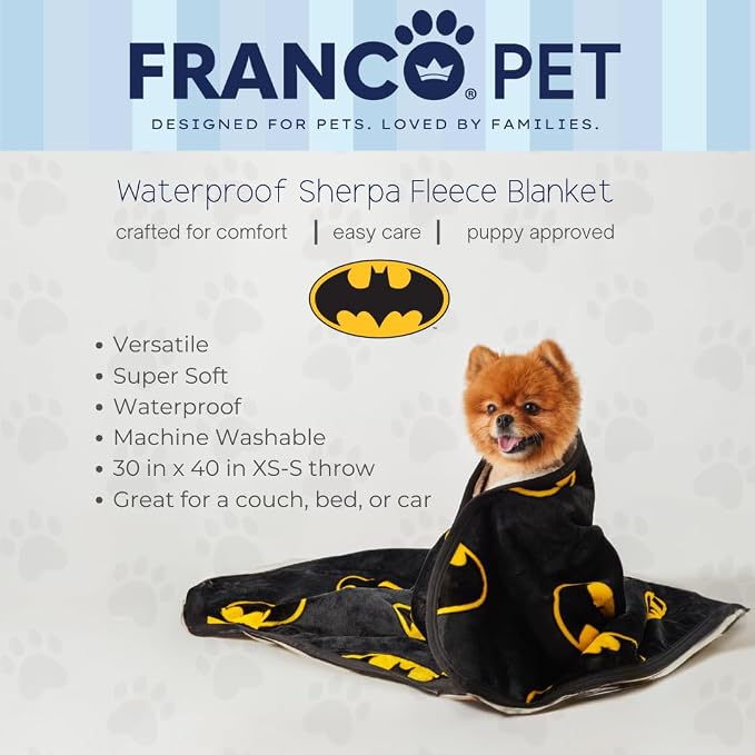 Batman DC Comics Waterproof Dog Bed Cover, Large 30x40 Pet Blanket for Furniture Bed Couch Sofa, (Officially Licensed) by Franco