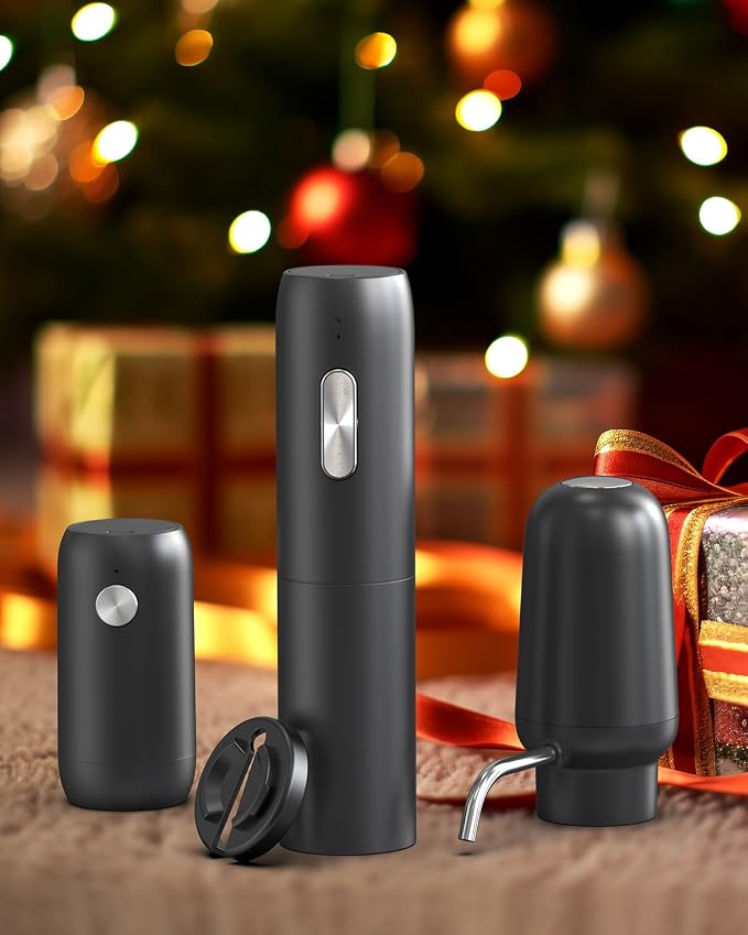 CIRCLE JOY Electric Wine Bottle Opener Set Rechargeable 5-in-1 Wine Set with Foil Cutter, Electric Wine Opener, Electric 2in-1 Wine Aerator & Pourer, Electric Vacuum Wine Stopper, Black Silver