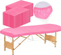 50PCS Disposable Fitted Massage Table Sheets with Elastic, Heavy Duty Elastic Disposable Bed Cover, Breathable Pink Sheets for Spa Massage Beauty Tattoos Non Woven Fabric 36 x 85 in