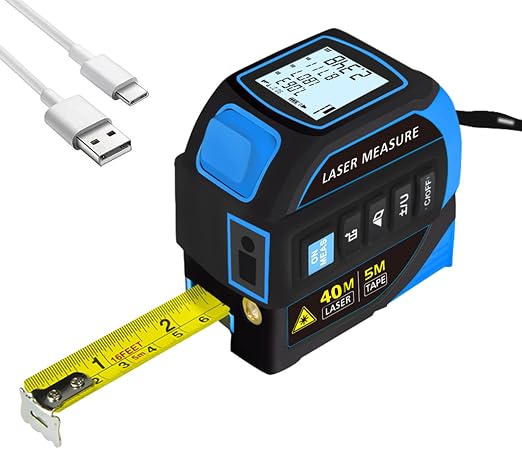 Tape Measure 4-in-1 Laser Digital Measuring Tape & 40m/131ft Laser Distance Meter & with 16ft/5m & Crosshair Markings & Dual-axis Electronic Level,Display On Backlit LCD Screen