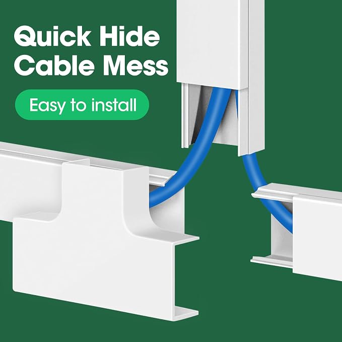 AZEN Cord Hider Kit, 630in Cord Covers for Wires on Wall, Paintable Wire Covers for Cords on Wall, Self-Adhesive Cable Hider Cord Organizer, Wire Hiders, 40X L15.75in X W0.96in x H0.57in