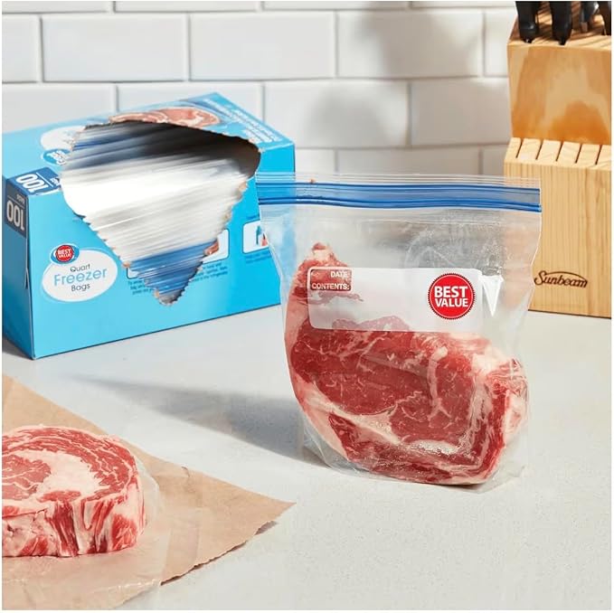 Freezer Guard Double Zipper Freezer Bags Gallon Size 80 Count Heavy Duty Food Storage Bags Leakproof Airtight Seal BPA Free Plastic for Freezing Meat Vegetables Meal Prep (Pack of 2)