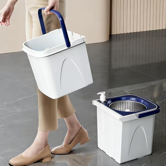 Spin Mop Bucket Kit with Integrated Wringer System | 3 Pack Microfiber Spin Mop Refills, Spin Mop Bucket System for All Floor Types Cleaning