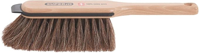 Superio Handheld Comfort Grip Plastic Dustpan and Wooden Brush Set - Hand Broom with Swiss Natural Horsehair Bristles Compact Design, 2-Pack