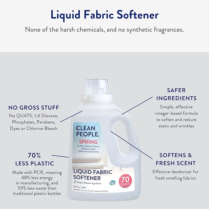 The Clean People Liquid Fabric Softener - Softens & Removes Static Cling - Vegan (50 Fl Oz, Spring)