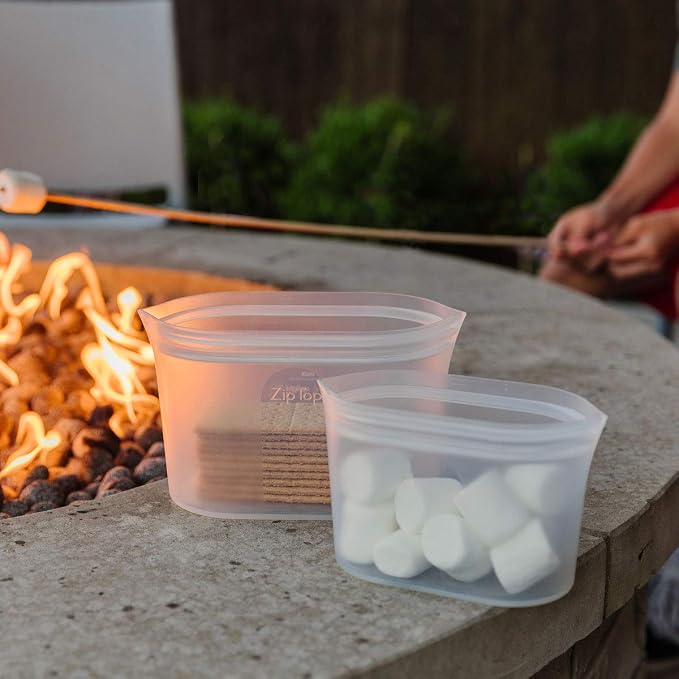 Zip Top Reusable Food Storage Bags | 3 Dish Set [Gray] | Silicone Meal Prep Container | Microwave, Dishwasher and Freezer Safe | Made in the USA