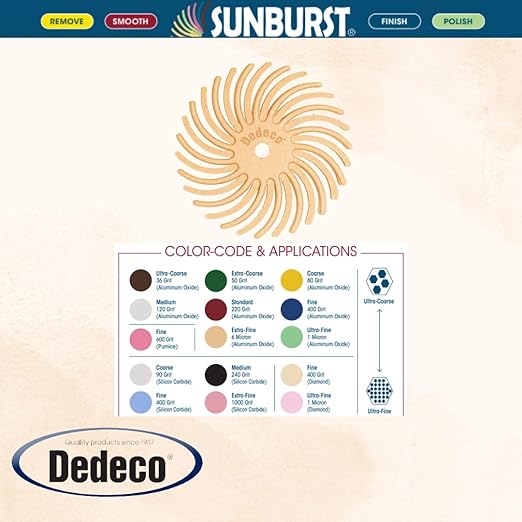 Dedeco Sunburst Radial Bristle Discs 48-Pack - 7/8" Curved - Peach 2500 Grit (Extra-Fine, 6 Micron) - Aluminum Oxide for Polishing & Finishing