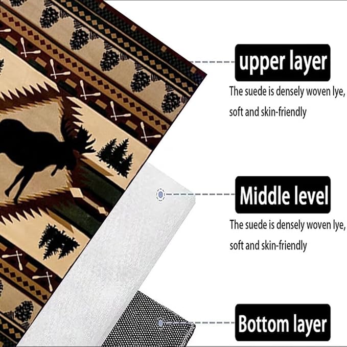 Village American Style Rug for Hallway Vintage Cabin Moose Deer Rugs Non-Slip Western Country Wildlife Carpet Pine Cone Floor Mat 2'x3'