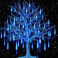 Meteor Shower Lights Outdoor, 16 Inches 16 Tubes 576 LED Icicle Lights, Waterproof Meteor Christmas Light Outdoor, Hanging Falling Rain Light for Tree Bushes Holiday Party Christmas Decor, Blue