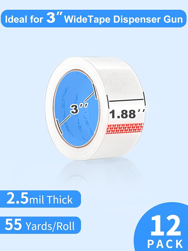 JARLINK 12 Rolls Clear Packing Tape, Heavy Duty Packaging Tape | 1.88 Inches Wide and 55 Yards per Roll, 660 Total Yards. Value Bulk Pack Clear Box Sealing Tape for Shipping.