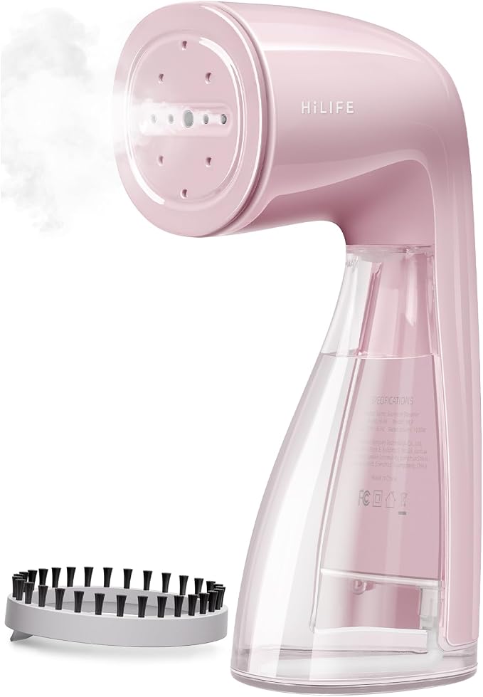 HiLIFE Steamer for Clothes, Portable Handheld Design, 240ml Big Capacity, 700W, Strong Penetrating Steam, Removes Wrinkle, for Home, Office and Travel(ONLY FOR 120V) (Pink)