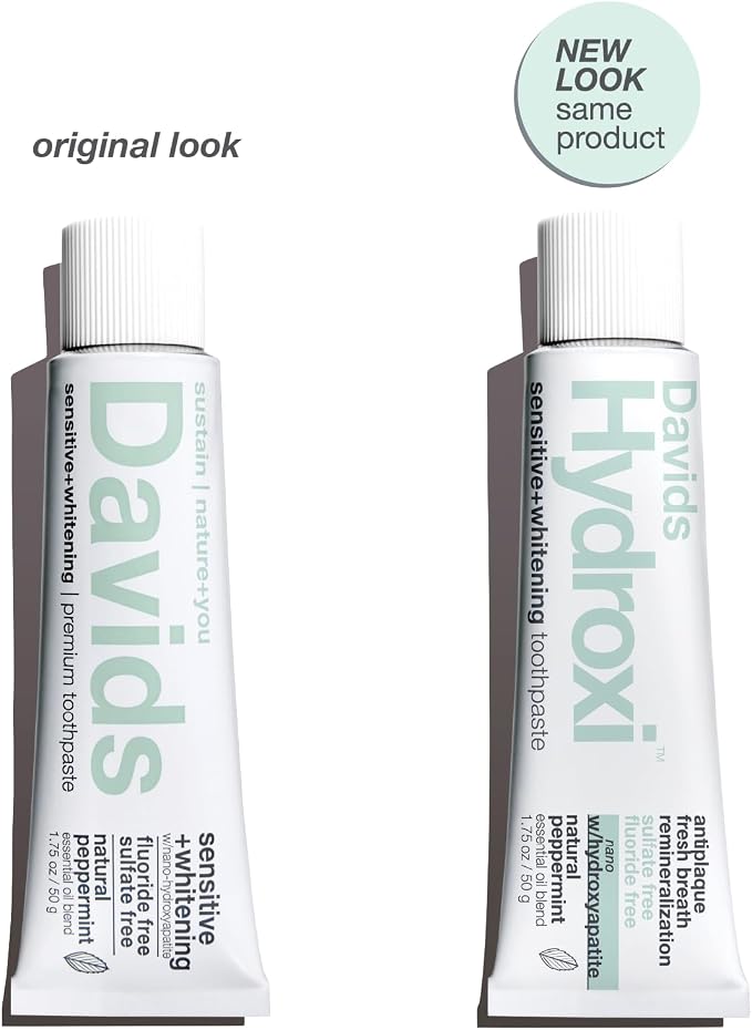 Davids Nano Hydroxyapatite Travel Size Toothpaste Peppermint 1.75oz | Fluoride Free | Remineralizing | Enamel Health | Antiplaque | SLS Free | Made in USA | Recyclable Metal Tube | EWG Verified