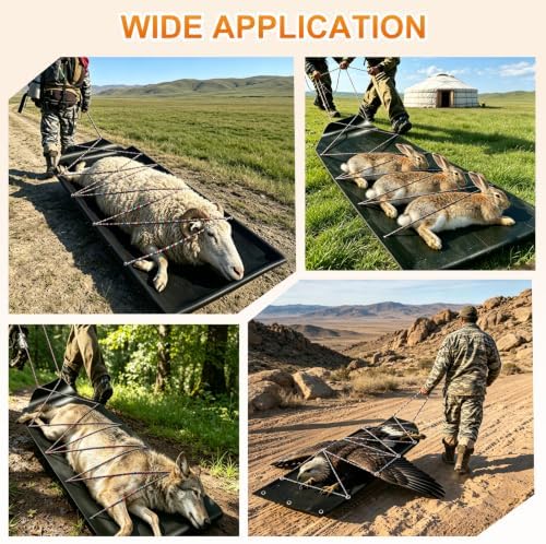 73" x 23" Deer Drag Sled -Thickened Tear-Resistant HDPE with Pull Cables, Game Hauler Utility Snow Sled Deer Hunting Sled for Effortless Hauling of Ice Fishing Supplies, Firewood, Fishing Equipment