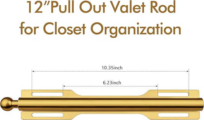 12" Valet Rod for Closet Pull Out (2 Pack, Brushed Gold)