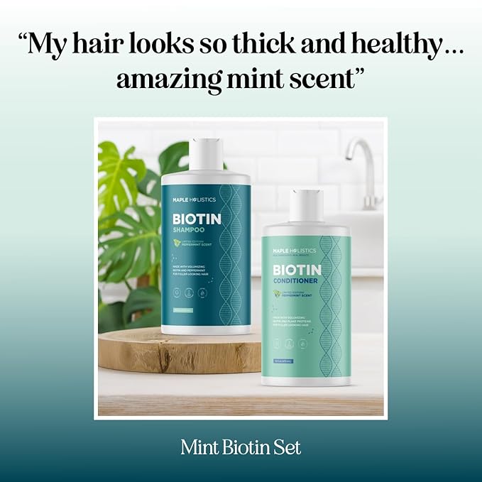 Volumizing Biotin Shampoo and Conditioner Set - Peppermint Shampoo and Conditioner for Thinning Hair Care with Argan Coconut & Olive Oil - Color Safe - Paraben Silicone & Sulfate Free (16 Fl Oz Each)