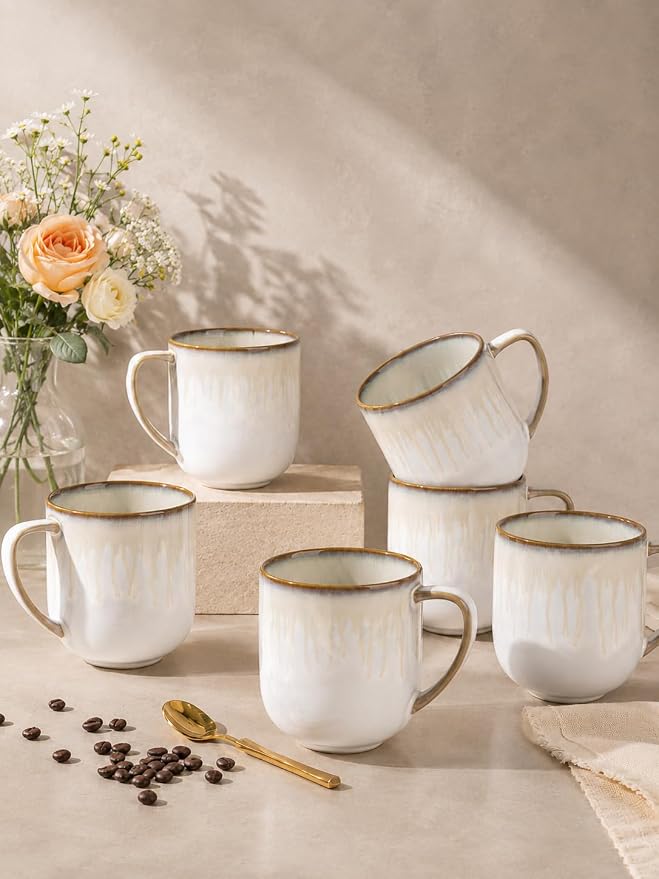 LERATIO 12OZ Ceramic Coffee Mugs Set of 6, Large Porcelain Coffee Cups With Large Handle For Latte,Cappuccino,Milk,Cocoa,|Dishwasher&Microwave Safe Mug Sets,Ideal for Man,Woman,Dad, Mom