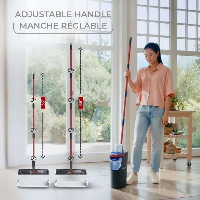 Vileda H2prO Flat Mop & Bucket Set | Cleans floors, walls & baseboards | Keeps clean & dirty water separate | Compact | Washable microfiber mop head