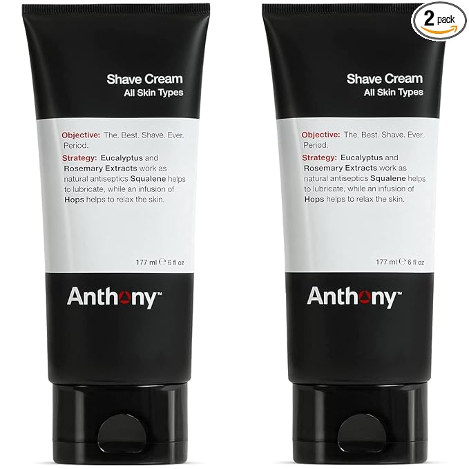 Anthony Shaving Cream Mens Sensitive Skin: Squalane, Eucalyptus, Spearmint and Rosemary Extracts, Help Soothe, Refresh, Cool, and Condition Your Skin for Shave 6 Fl Oz 2 Pack