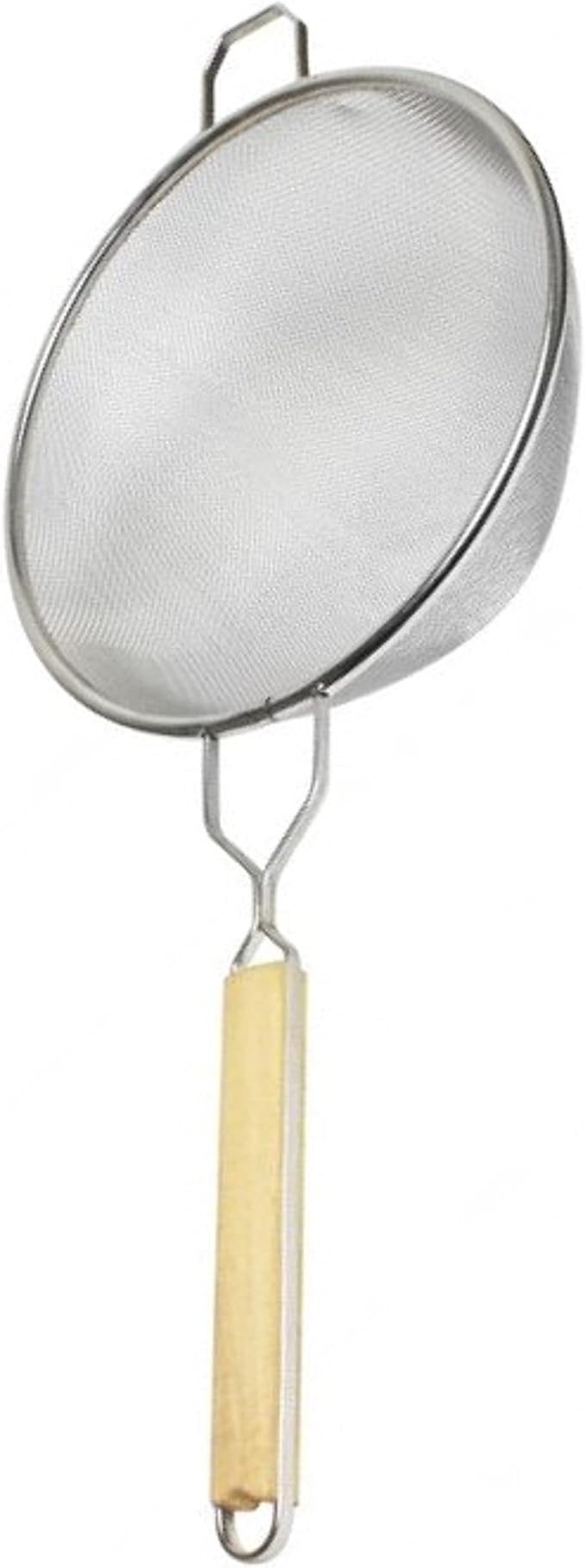 TrueCraftware- 10-Inch Single Fine Mesh Strainer Stainless Steel 10-3/4" Handle Length Wooden Handle- Kitchen Utensil Food Strainer Skimmer Spoon for Cooking Sieve Sifters Rice Pasta Fruits Vegetable
