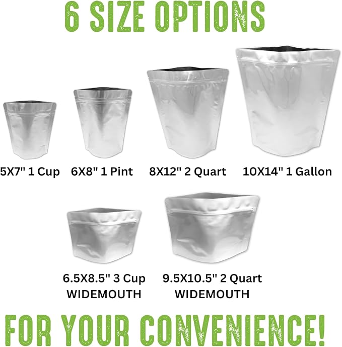 50 Mylar Bags for Food Storage, Airtight 7-Mil Thick Gusseted Zip Lock, Long Term, Reusable, Emergency Food Supply & Freeze Dryer Bags - 1 Cup 5x7 Inch