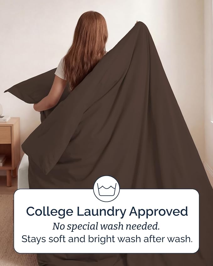 Duvet Cover Twin/Twin XL Size Set - Extra Soft Twin/Twin XL Duvet Cover 68" x 90" with 1 Pillow Sham for Women, Men, Kids & Teens - Comfy, Easy-Care & Fade Free with Zipper Closures and Ties (Brown)