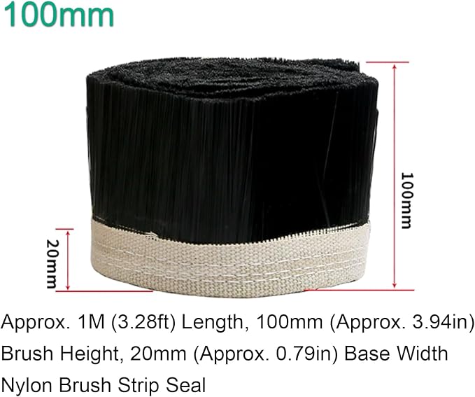 CNC Router Dust Shoe Brush Strip, Nylon Brush Seal, 50mm/70mm/100mm (1.97in/2.76in/3.94in) Height, 1M (39.37in) Length for CNC Spindle Dust Cover, Woodworking Accessory (100mm)
