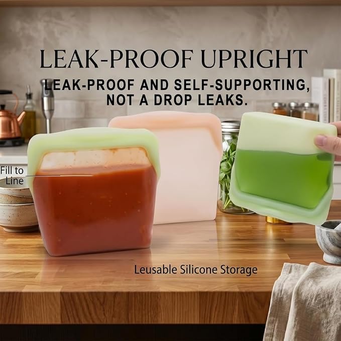 New Generation Silicone Storage, Reusable Silicone Food Storage Bags, Leak-Proof Upright Freezer Bags, Odor-Proof, High-Temperature Resistant, Microwave Dishwasher Safe for Snacks Leftovers (2-MixC)