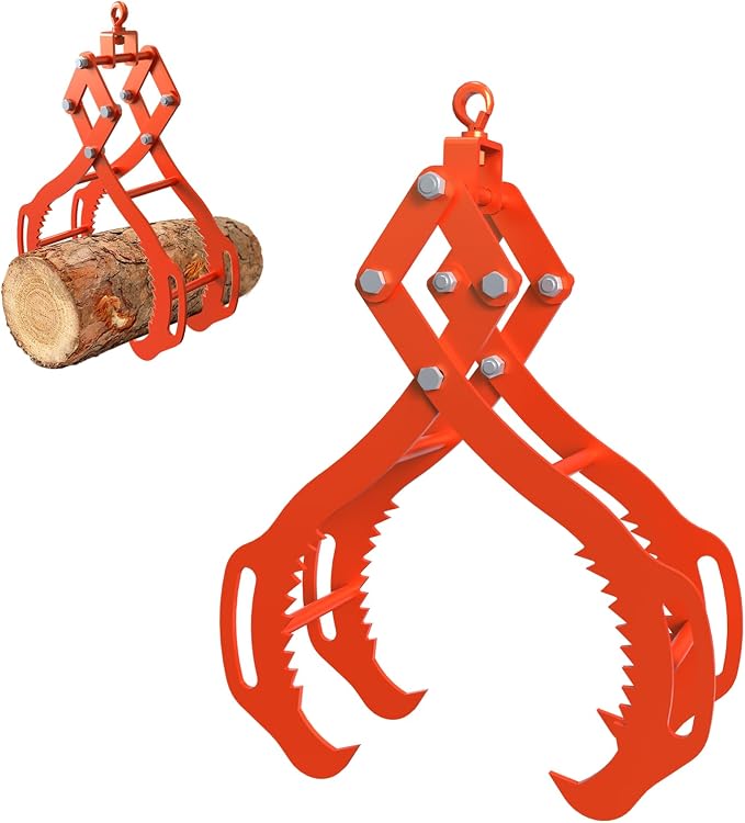 Log Lifting Tongs 28 Inch - 2500LBS Load Capacity Heavy Duty Log Grapple with 4 Serrated Claw Hooks & Handles, Logging Tongs for Tractors, Trucks, Forklifts, Orange