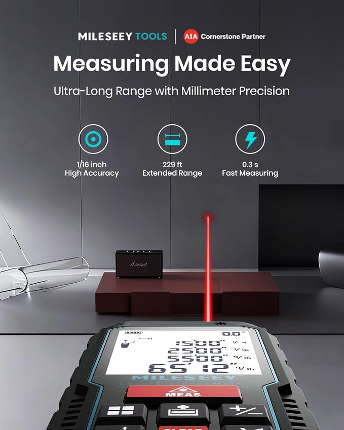 MILESEEY Laser Measurement Tool, 229Ft Laser Measure with Digital Angle Level, Laser Tape Measure with Phone App, Record Data and Make Your own Sketch Support Hand-Drawn Plan/Draw on Picture