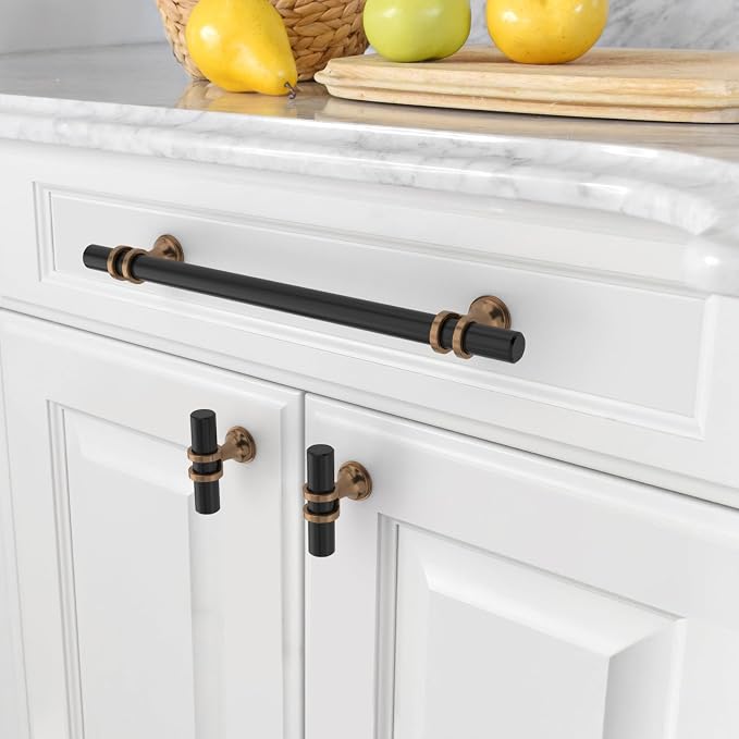 Asidrama 10 Pack 10 Inch(254mm) Champagne Bronze and Matte Black Kitchen Cabinet Handles, Cabinet Pulls Kitchen Cabinet Hardware Cupboard Handles Drawer Pulls